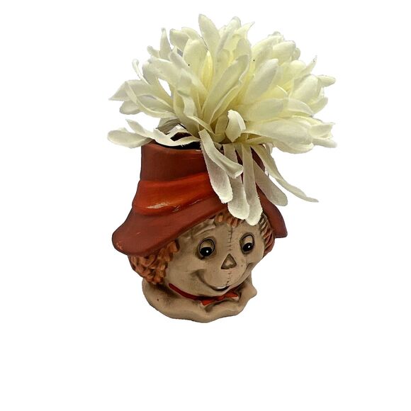 Vtg 1989 Lefton Halloween Scarecrow Ceramic Candle Holder Head Vase Fall Autumn - Picture 12 of 16